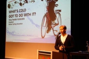 Timo Perälä, President of the Winter Cycling Federation and organiser of Winter Cycling Congress Oulu explained the goal of all the winter cycling discussion is to keep the earth cool.